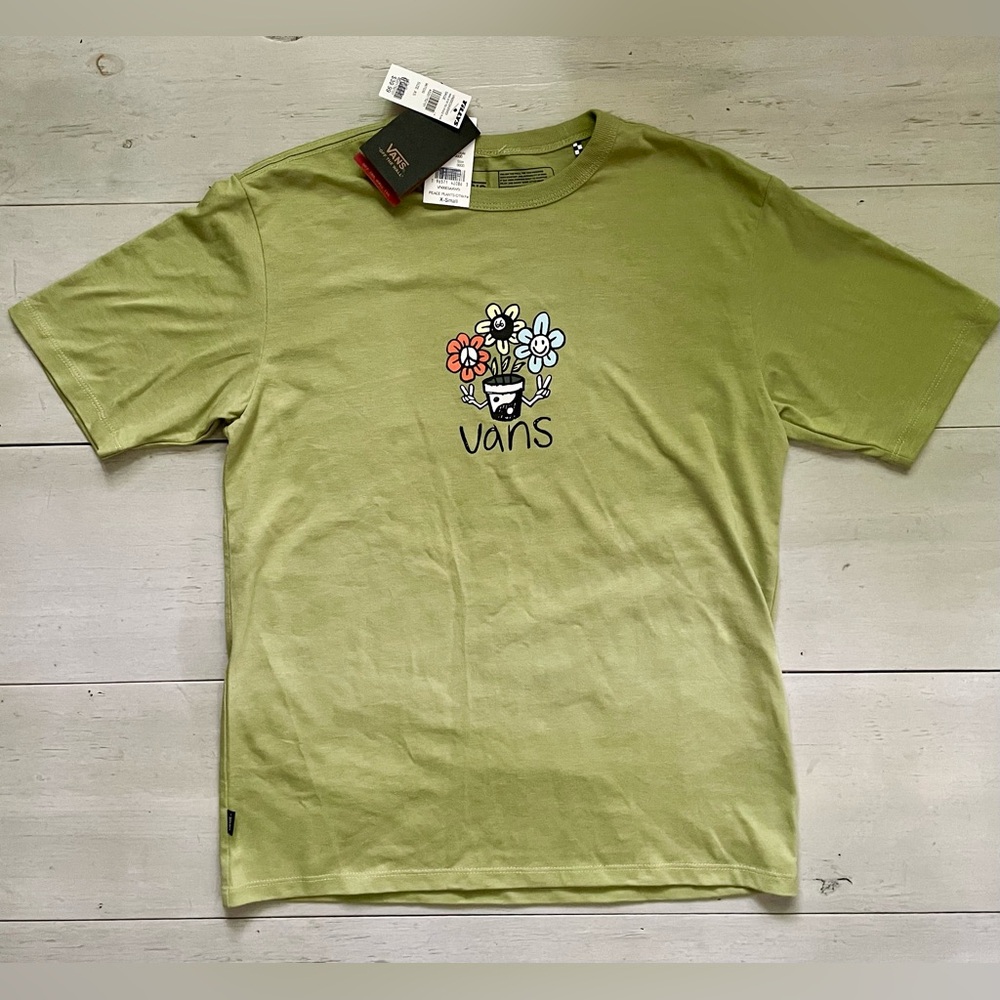 Vans Peace Plants Graphic Tee Green Women’s Size XS Oversized Nature NWT Summer